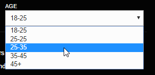 A drop-down list with options like '25-25', '25-35'