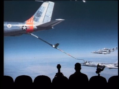 The crew of Mystery Science Theater 3000 watches planes refueling in the bold Air Force epic, the Starfighters