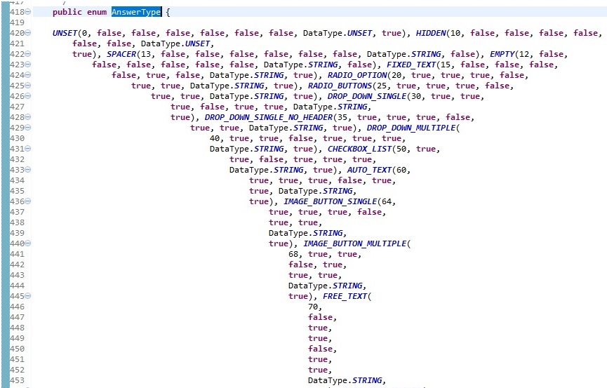 A 35 line enum definition which channels down to a funnel shape, I apologize for not providing the code in textual form, but honestly, this needs to be seen to be believed