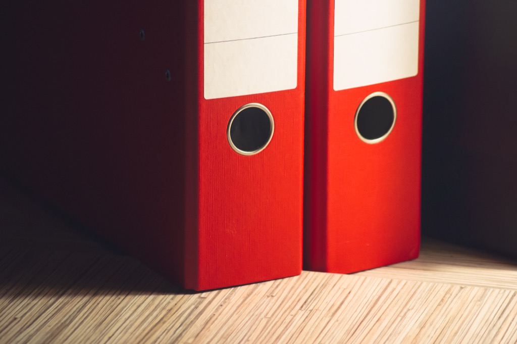 File folders on a shelf