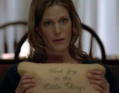 Skylar White holds the talking pillow in a scene from Breaking Bad